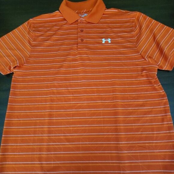 Under Armour Striped Golf Polo Orange Men's Medium Loose UA Heat Gear - Picture 6 of 7